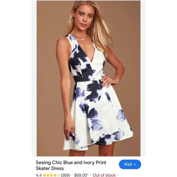 Lulus Blue & White Floral Fit & Flare‎ Babydoll Dress V-Neck Sleeveless Size S - Picture 11 of 11